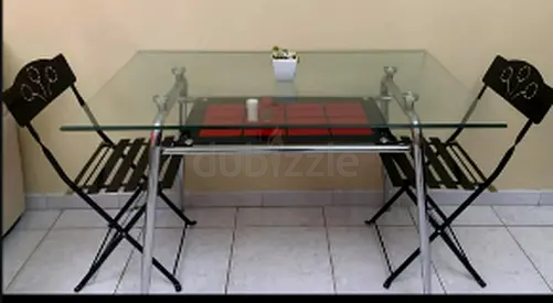 Glass table without chairs