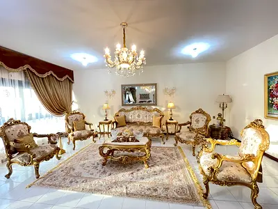 Classic Gold Ornate Living Room Sofa Set with Matching Chairs and Tables