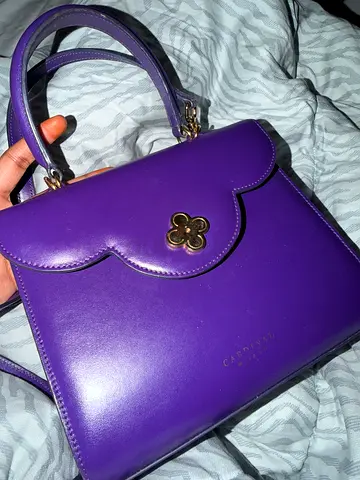Purple leather womens handbag with gold clasp Cardinal Milano, Italian brand