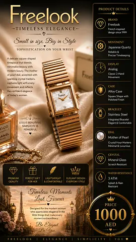 Freelook womens gold-tone rectangular bracelet watch with box