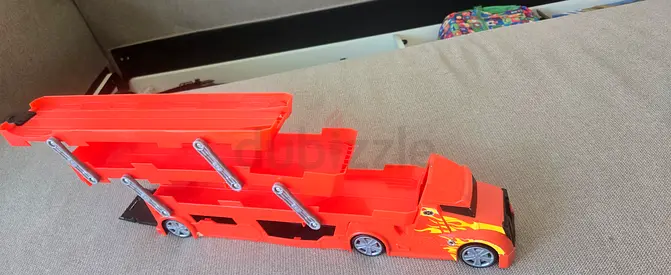 Toy Car Transporter Truck - Orange Plastic Vehicle Carrier