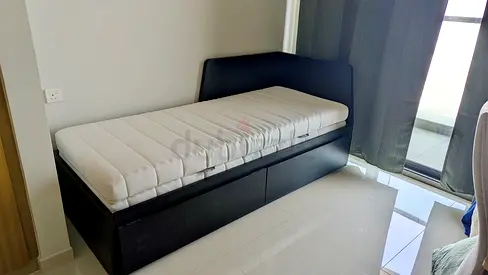 IKEA Single/Double bed with storage drawers and mattresses - dark wood