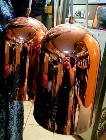 Pair of copper dome pendant lamps - modern reflective finish. Unused. AED. 290 only. Free delivery!