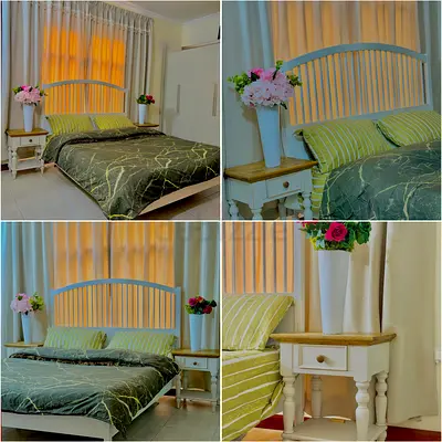 IKEA White Wooden Double Bed w/ Headboard + High-Quality Mattress  2 Side Tables — Excellent