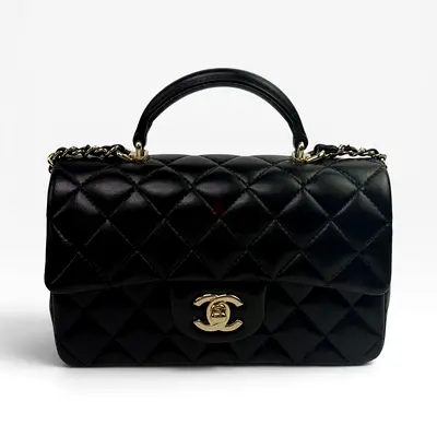 CHANEL MINI RECTANGLE TOP HANDLE IN BLACK LAMBSKIN WITH PGHW