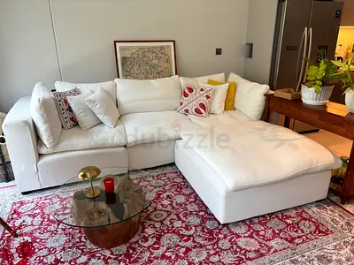 White L-shaped Sectional Sofa with Ottoman - Good Condition