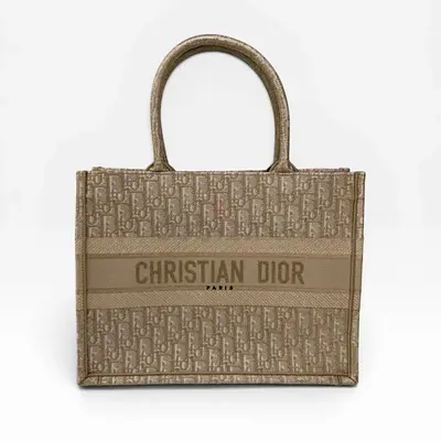 CHRISTIAN DIOR MEDIUM BOOK TOTE IN LATTE  GOLD TONE DIORESQUE