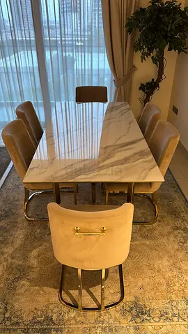 ✨ Marble Gold Dining Table Set + 6 Chairs for Sale
