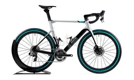 Mercedes F1 V13 Road Bike. High-performance carbon racing bike with aero frame and disc brakes