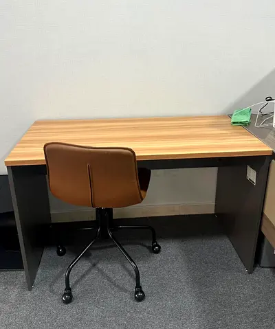 Simple wooden study desk with swivel office chair - good condition