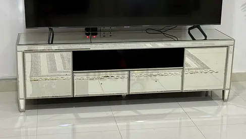 Mirrored TV Media Console - 4 Drawer Low Cabinet