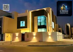 Corner villa for sale in Al Helio 2, Ajman. It consists of 6 master bedrooms with a majlis, 2 living
