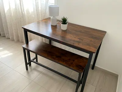 Wood Top Dining Table with Matching Benches - Rustic Industrial
