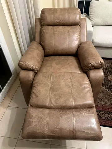 Danube home Comfortable single electric recliner armchair - beige faux leather, new
