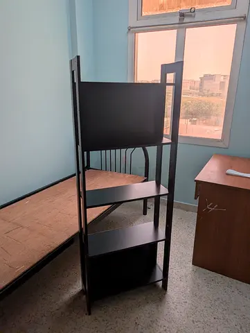 Tall black shelving unit / TV stand with 5 shelves