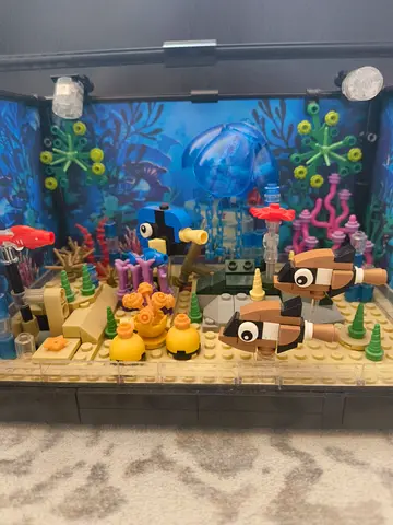 A Moving LEGO-style Ocean Aquarium Scene with lights.