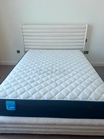 Queen Bed Frame with Mattress - off white Upholstery Brand New