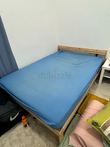 Simple wooden single bed frame with mattress - good condition