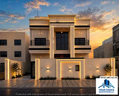 Luxury villa for sale in Al Helio 2, Ajman, featuring a modern design, spacious layout, and high-end finishes, located in a prime area close to Sheikh