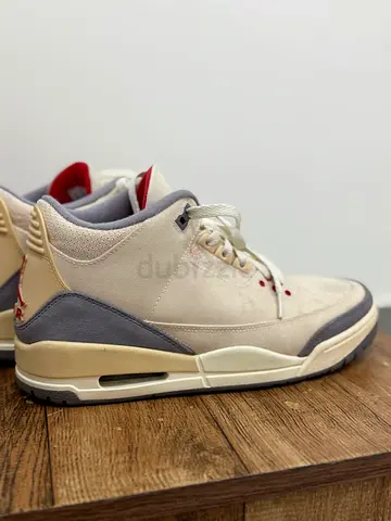 Used Beige/Grey Air Jordan 3 Muslin/University Red/Cement Grey/Sail Sneakers, Size Unknown
