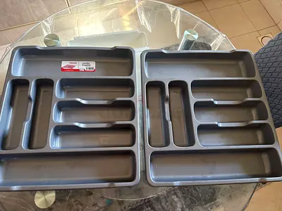 Set of 2 Plastic Cutlery/Utensil Drawer Organizers - Grey
