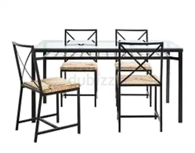 Modern Glass Dining Table with Three Chairs