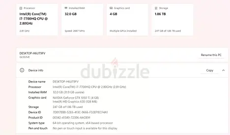 Desktop PC i7-7700HQ, 32GB RAM, GTX 1050 Ti, 2TB Storage