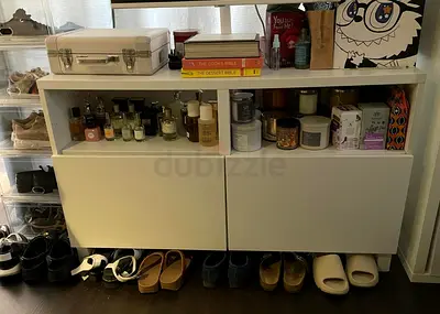 IKEA white tv bench with doors