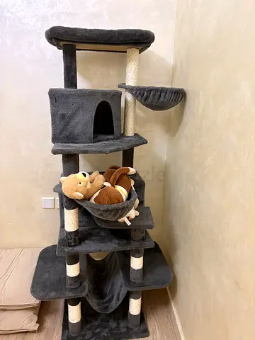 Multi Level Gray Cat Tree with Scratching Posts and Condos