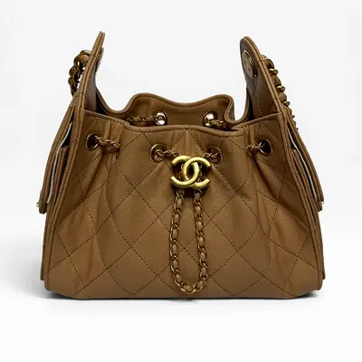 CHANEL 25 MICRO IN BEIGE CAVIAR LEATHER WITH GOLD HARDWARE