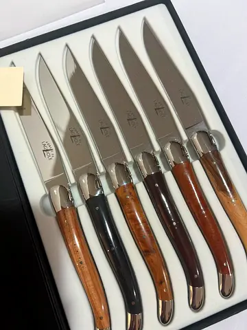 Set of 6 Steak Knives with Wooden Handles - Like New