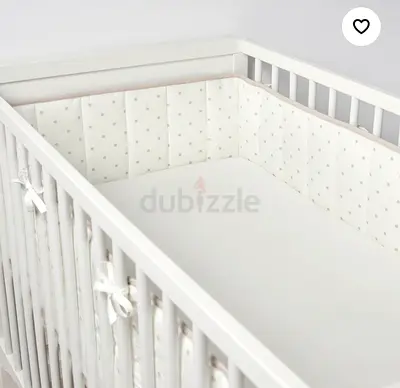 IKEA Baby Crib White Wooden Baby Crib + IKEA Padded Cot Bumper GRATIS