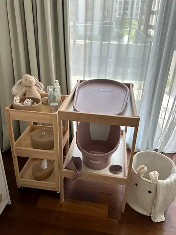 changing table + snuggle changing mat + snuggle baby bath + furniture storage +laundry -light wood-