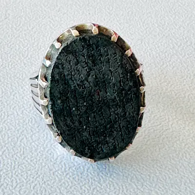 Hand-Engraved Abbasabad Stone Silver Talisman Ring
