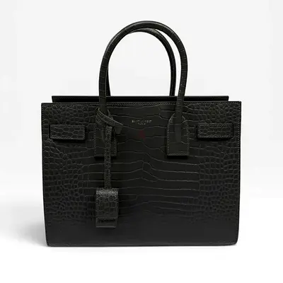SAINT LAURENT SMALL SAC DE JOUR IN GREY CROC EMBOSSED LEATHER WITH SILVER HARDWARE
