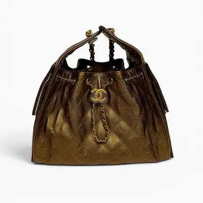 CHANEL 25 SMALL IN METALLIC BRONZE CAVIAR LEATHER WITH GHW