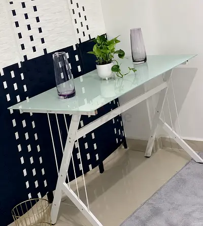 Modern Glass Console Table – White Frame