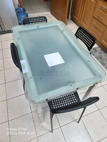Glass Top Dining Table with 4 Chairs - Clear Rectangular
