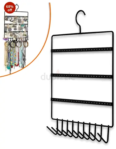 Hanging Jewelry Organizer - Multi-tier Necklace  Earring Rack (Black)