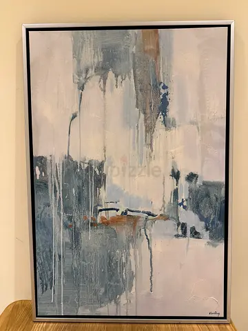 Framed Abstract Blue-Grey Textured Canvas Painting - Ready to Hang