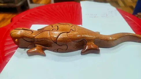 Wooden Lizard Puzzle Sculpture-23cm length