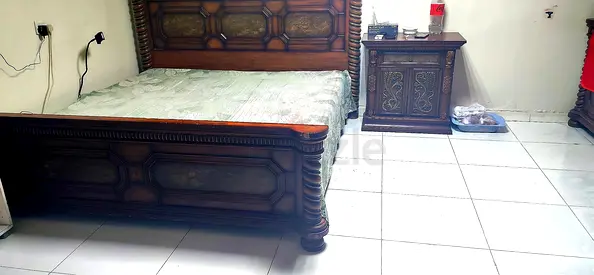 Solid Wood Bedroom Set for Sale in Al Ain – Bed, Side Table  Dresser Mirror