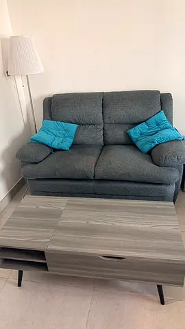 Comfortable 2-Seater Fabric Sofa in Grey with table