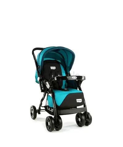Lightweight teal standard baby stroller with canopy and tray