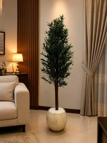 Tall Indoor Potted Artificial Tree in Decorative Planter
