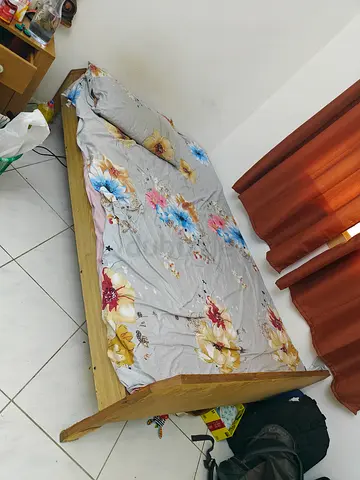 Double wooden bed frame with mattress - good condition