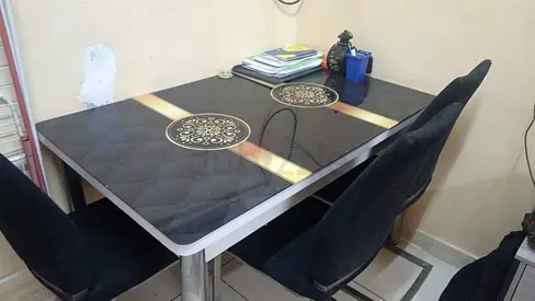 Glass Top Dining Table with 4 Chairs - Modern Black Design