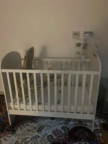 White Wooden Baby Crib - Good Condition
