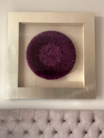 Framed Purple Feathered Wall Art - Square Decorative Piece
