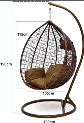 Hanging Egg Rope Chair with Stand - Brown Wicker Cushions (Good Condition)